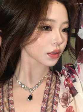 贵气感蓝色锆石水滴项链耳环