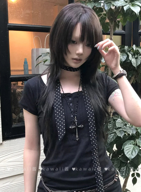 复古暗黑风十字架项链亚文化哥特风长款镶钻毛衣链甜酷锁骨链y2k