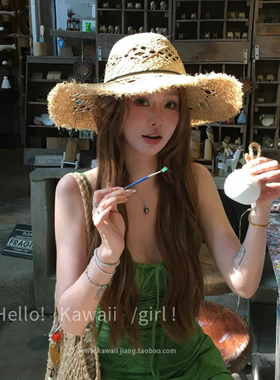 夏季氛围感拉菲草大帽檐草帽