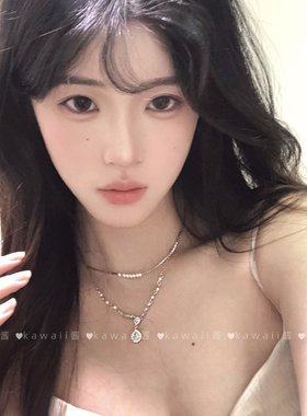 韩系双层叠戴珍珠水滴项链