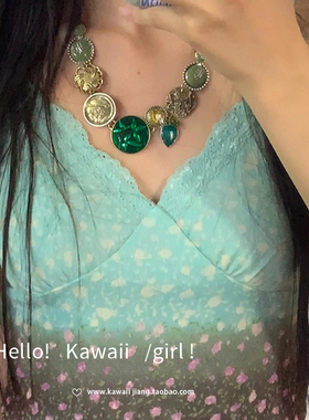 波西米亚风绿色项链古着风颈链