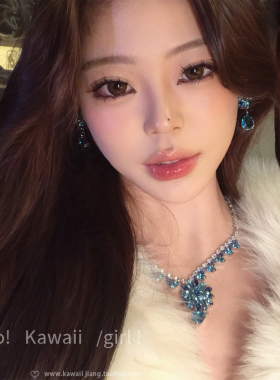 重工！轻奢蓝色花朵项链耳环套装