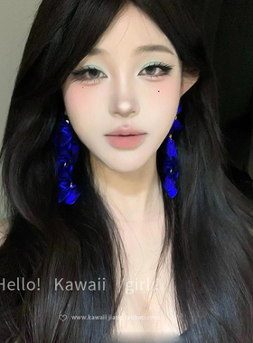 克莱因蓝花瓣流苏耳环耳钉耳饰