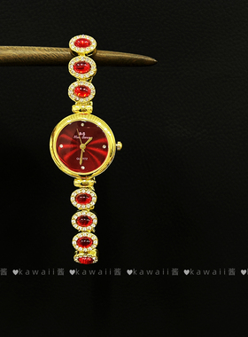 vintage法式复古红宝石圆形手表