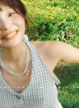 夏日清凉风蓝色串珠锦鲤项链