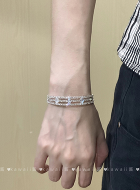 中古银色闪钻交叉镂空开口手镯配饰气质手链手环小众精致手饰饰品