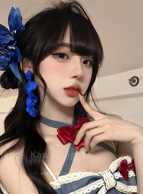 蓝色百合花发夹清冷氛围感