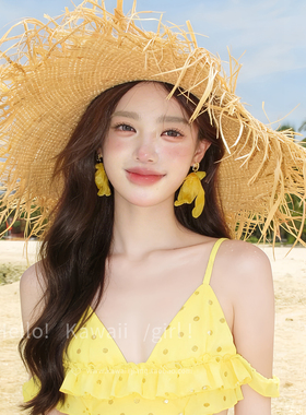 海边度假氛围黄色花瓣流苏耳环2026年新款波西米亚耳饰女耳钉耳夹