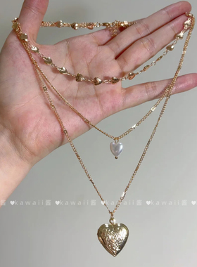 中古vintage质感爱心珍珠项链