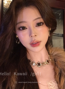 中古vintage镶钻项链耳环套装