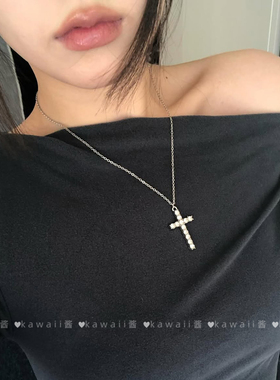 韩系简约银色十字架叠戴项链甜酷辣妹个性百搭高级感锁骨链配饰品