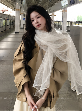 法式朦胧感网纱围巾女
