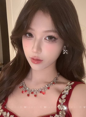 爆闪千金感红色流苏项链耳环套装轻奢名媛风新娘婚纱百搭气质配饰