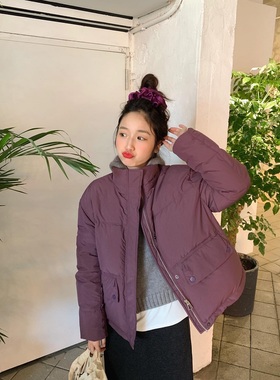 韩版冬季加厚紫色羽绒服