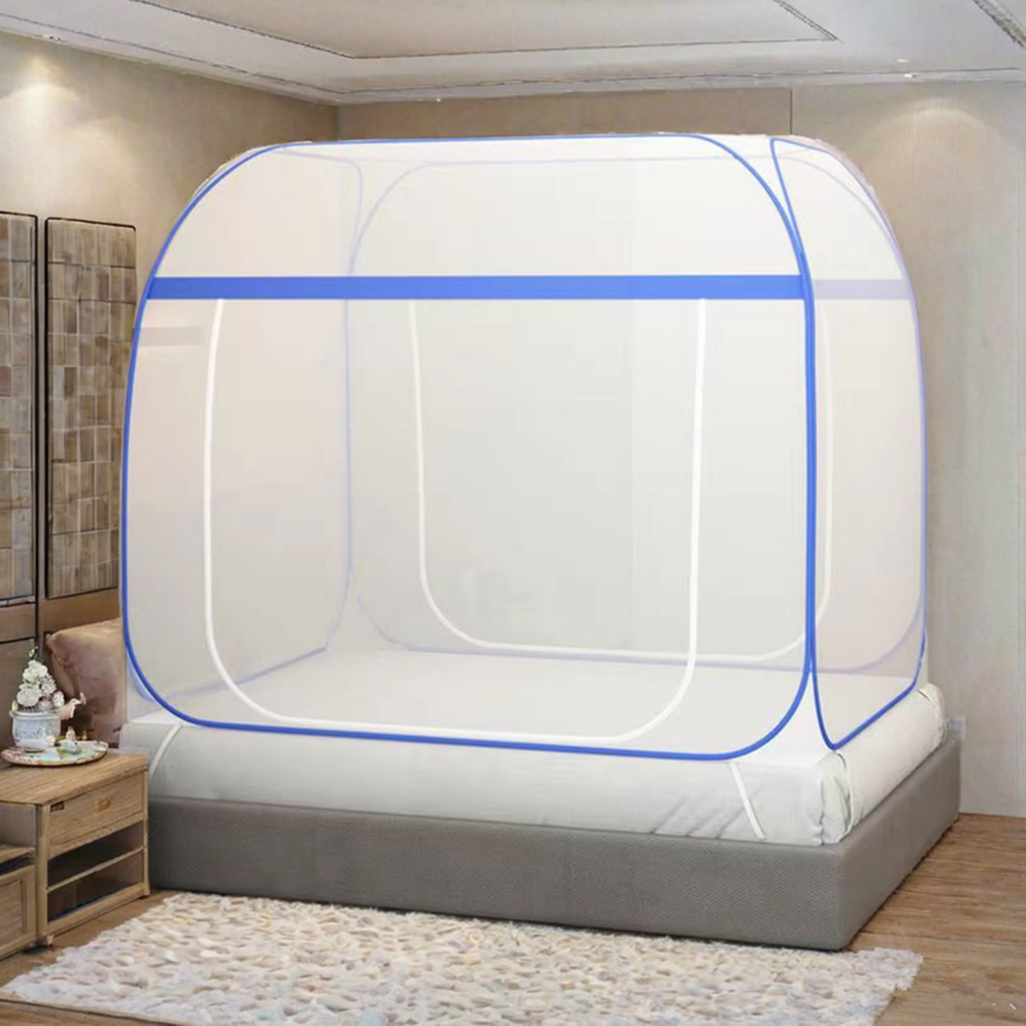 蚊帐免安装学生宿舍拉链方顶蒙古包纹帐上下铺0.9m1.2米5/8单人床,淘宝优惠券,粉丝福利购,淘宝优惠卷