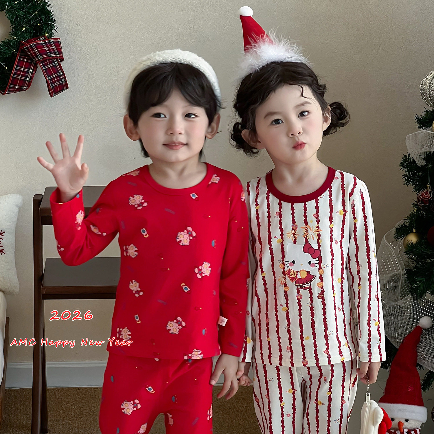 儿童新年无骨睡衣家居服套装男女童长绒棉内衣秋衣秋裤套装,淘宝优惠券,粉丝福利购,淘宝优惠卷