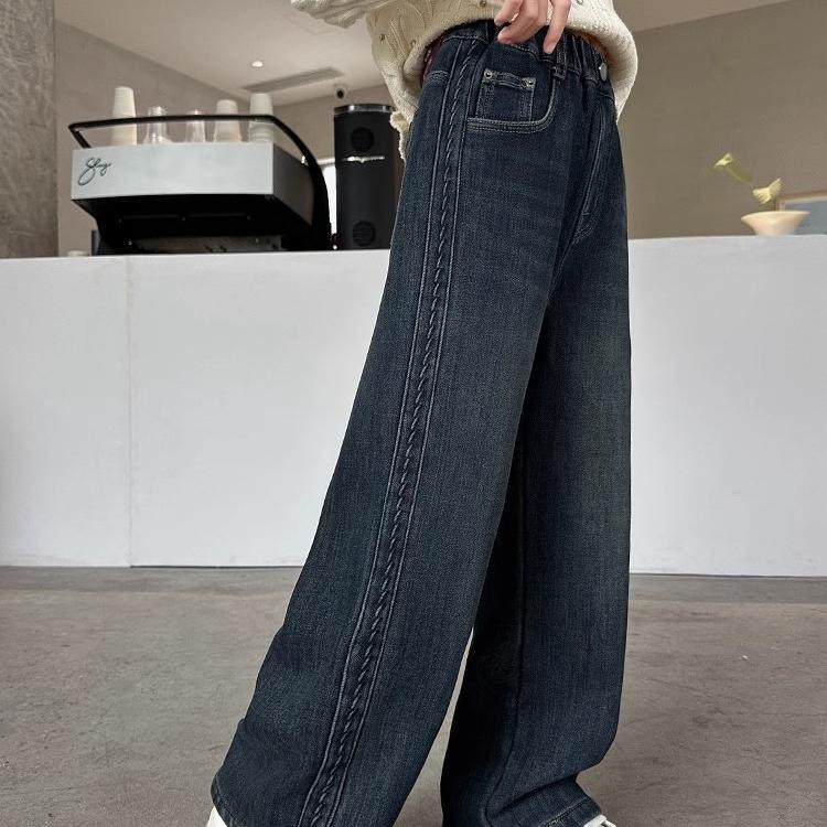 女童加绒牛仔裤冬季新款中大童宽松阔腿裤直筒裤儿童保暖裤一体绒,淘宝优惠券,粉丝福利购,淘宝优惠卷