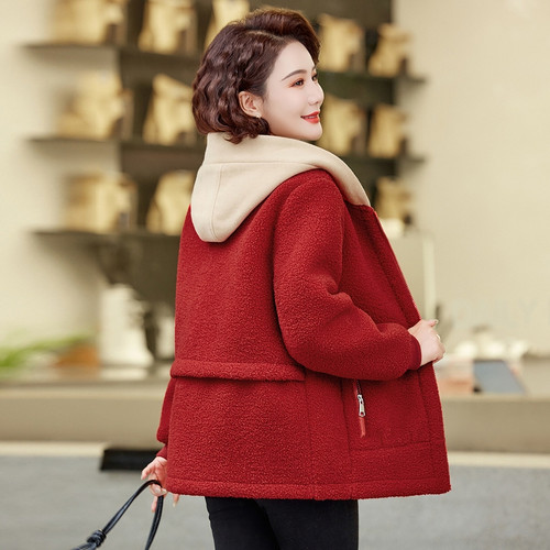 妈妈冬装颗粒外套洋气加绒棉袄新款加厚棉衣中老年羊羔绒保暖棉服 - 图1