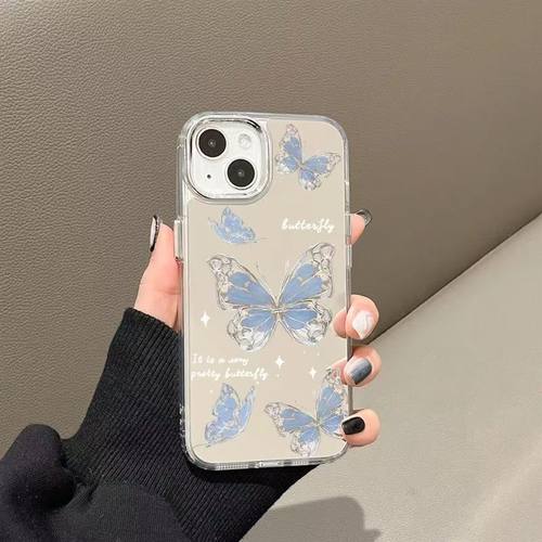 镜面星星蓝蝴蝶适用三星s24fe手机壳硅胶s23ultra新款s22+创意s21镜子note20保护套a15a55a54a34防摔a24a35 - 图0