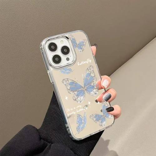 镜面星星蓝蝴蝶适用三星s24fe手机壳硅胶s23ultra新款s22+创意s21镜子note20保护套a15a55a54a34防摔a24a35 - 图2