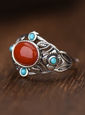 格桑花纹戒指男女镂空小众设计感