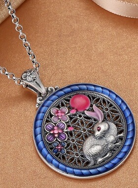 彩月兔吊坠民族风百搭时尚毛衣链