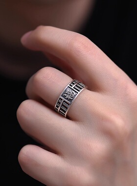 复古如意算盘福字戒指男女简约