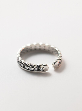 麻花做旧满钻戒指s925纯银时尚