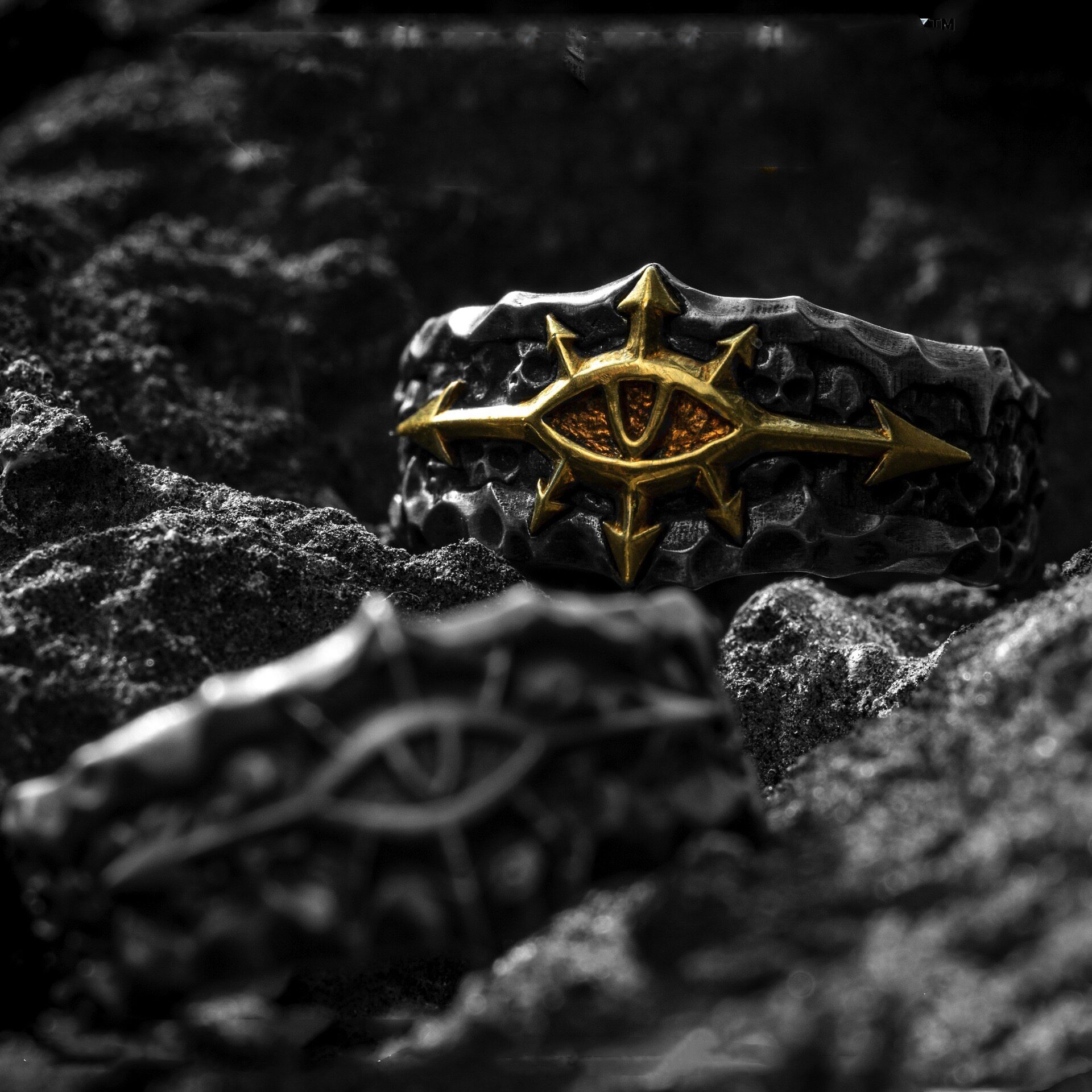 Retro Starforged black expedition Champion Abaddon emblem male domineering personality trendy open ring