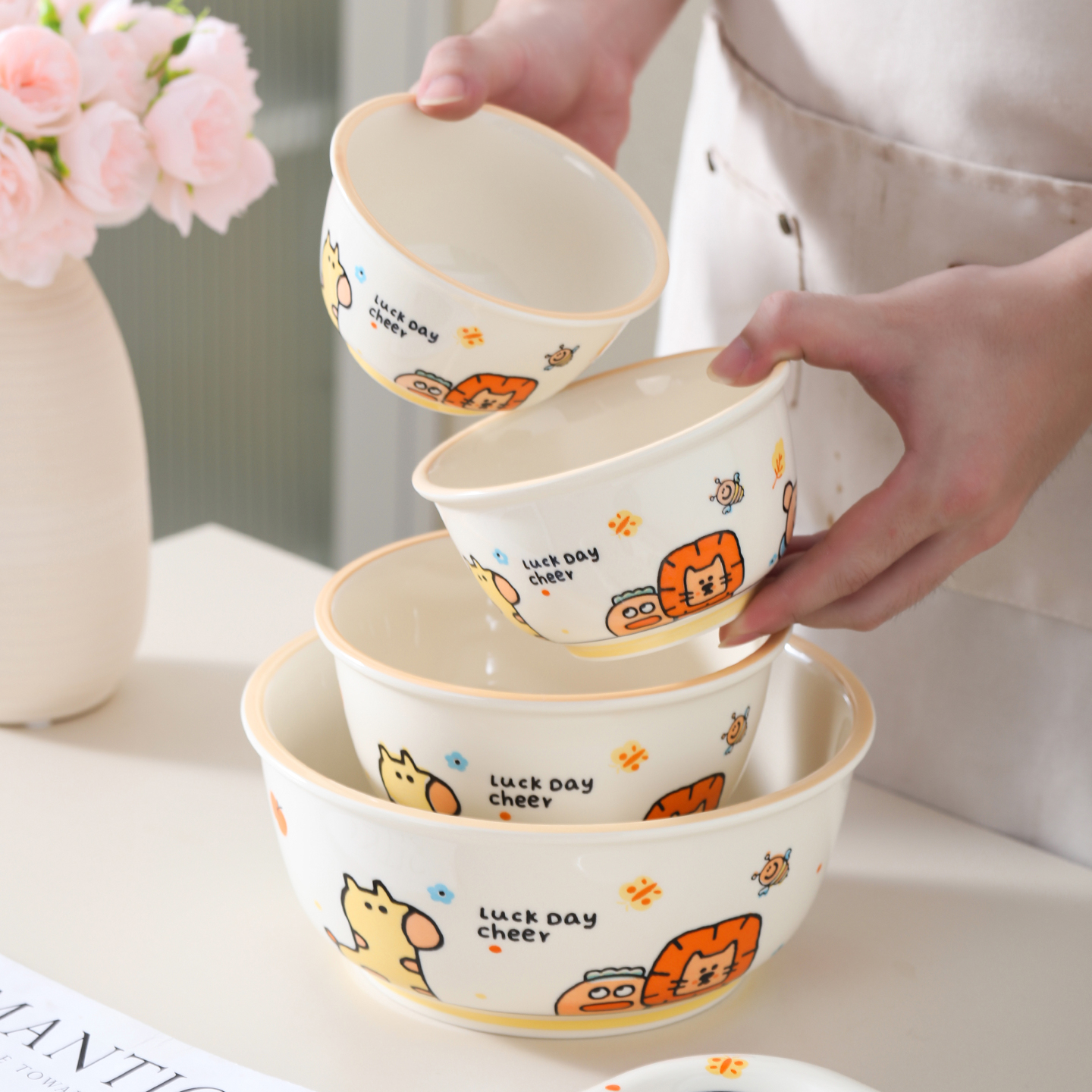 釉下彩陶瓷碗家用餐具可爱卡通个人专用饭碗2025新款高颜值泡面碗