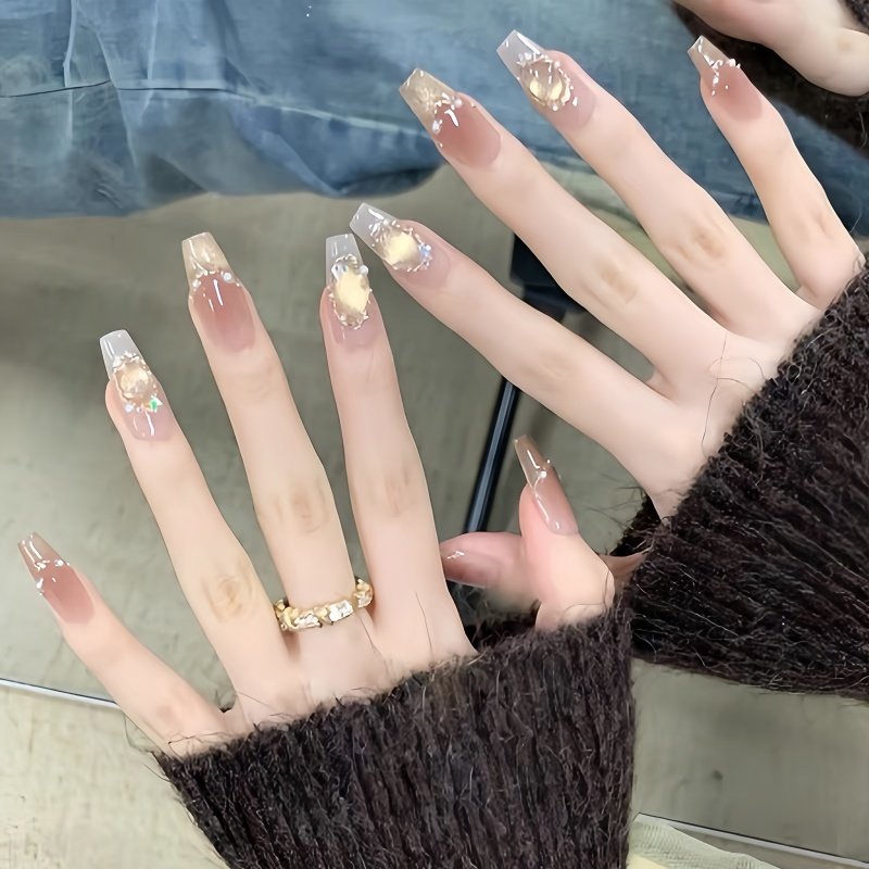 纯手工穿戴甲贴片金色猫眼蝴蝶钻石富家千金美甲高级感假指甲贴片,淘宝优惠券,粉丝福利购,淘宝优惠卷