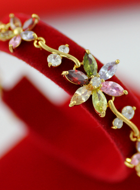 彩色锆石欧美风古典宫廷金手链