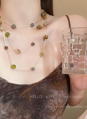 韩系时尚爆款水晶项链轻奢小众高级感长款流苏叠戴锁骨链网