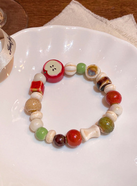 学生可爱风清新苹果陶瓷手串女百搭设计个性多巴胺甜美串珠手饰品