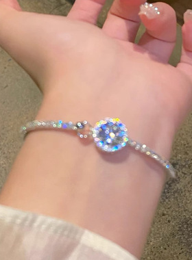 韩系爆款超闪圆形锆石手镯简约百搭气质素圈闺蜜礼物手链手饰