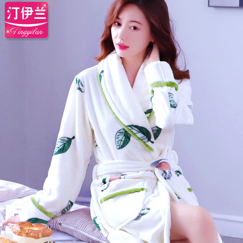新款牛油果女袍加厚法兰绒加长睡袍 汀伊兰睡袍/浴袍