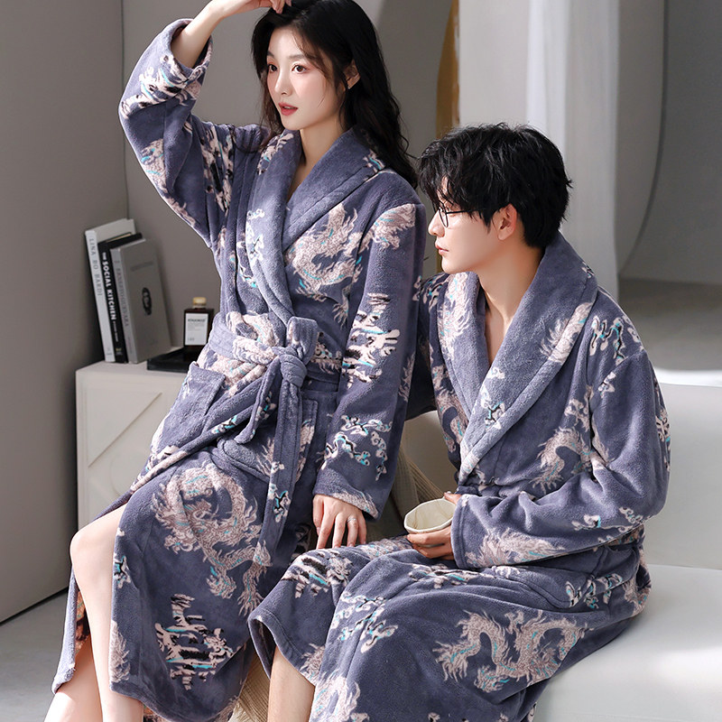 情侣睡袍男女秋冬季加厚珊瑚绒保暖长袖春秋法兰绒睡衣可外穿浴袍,淘宝优惠券,粉丝福利购,淘宝优惠卷
