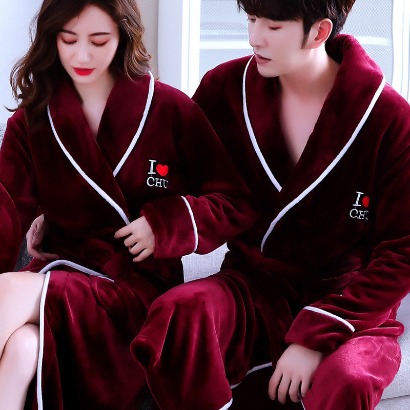 情侣法兰绒男女加绒加长秋冬季睡袍 汀伊兰睡袍/浴袍