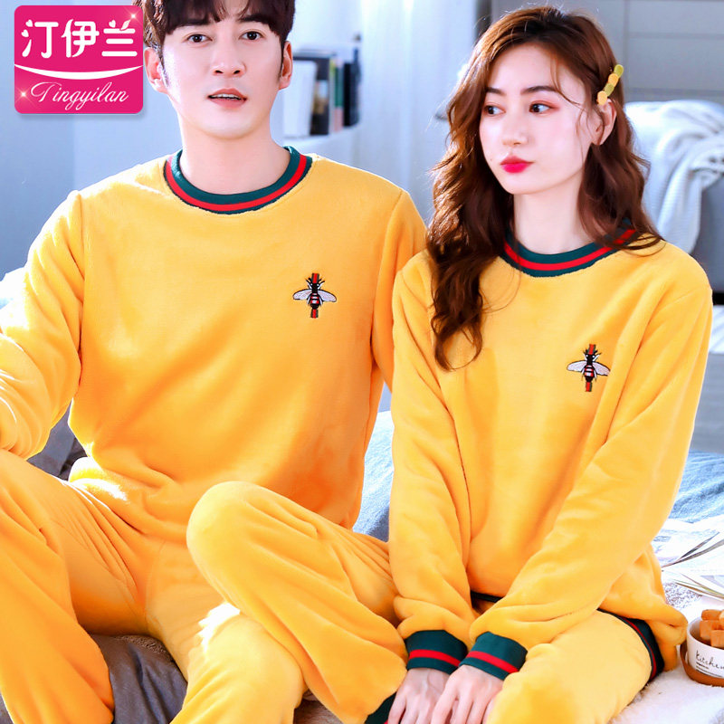潮款情侣加厚秋冬天珊瑚绒套装睡衣 汀伊兰睡衣/家居服套装