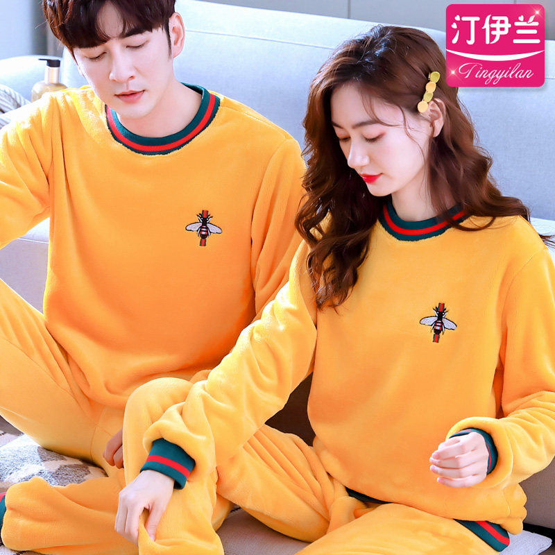 潮款情侣加厚秋冬天珊瑚绒套装睡衣 汀伊兰睡衣/家居服套装