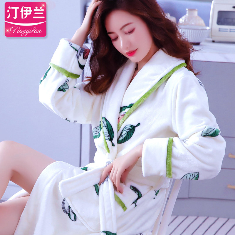新款牛油果女袍加厚法兰绒加长睡袍 汀伊兰睡袍/浴袍