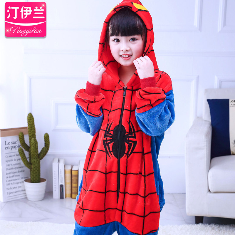 蜘蛛侠儿童卡通连体男女童动物睡衣 汀伊兰睡衣/家居服套装