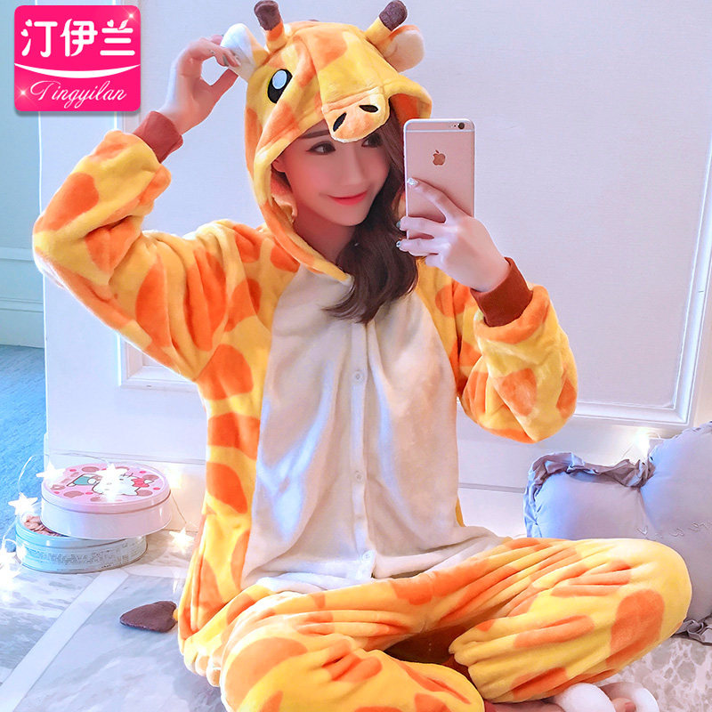 长颈鹿连体卡通套装长袖秋冬季睡衣 汀伊兰睡衣/家居服套装