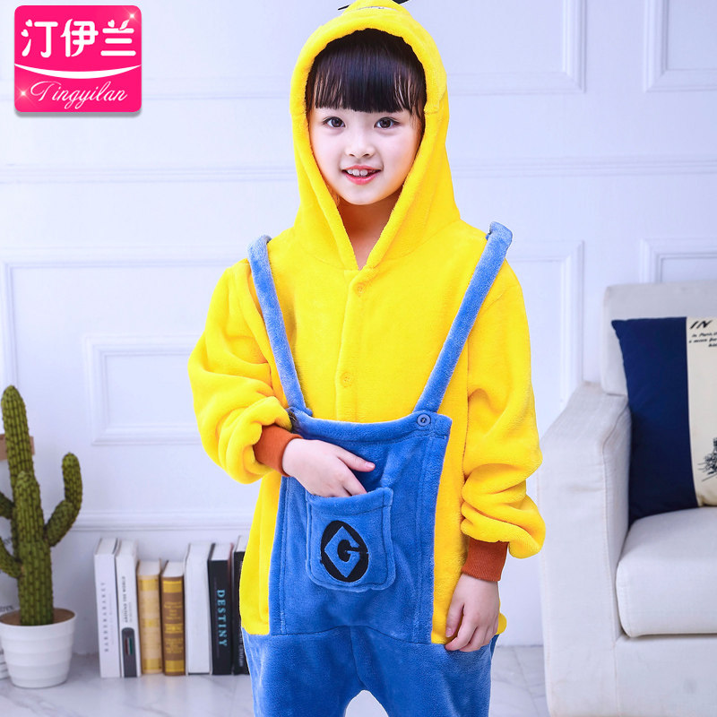 秋冬季儿童法兰绒小黄人卡通睡衣 汀伊兰睡衣/家居服套装