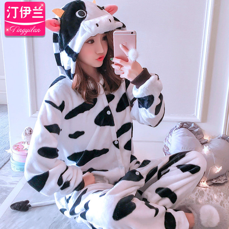奶牛法兰连体卡通套装珊瑚绒男睡衣 汀伊兰睡衣/家居服套装