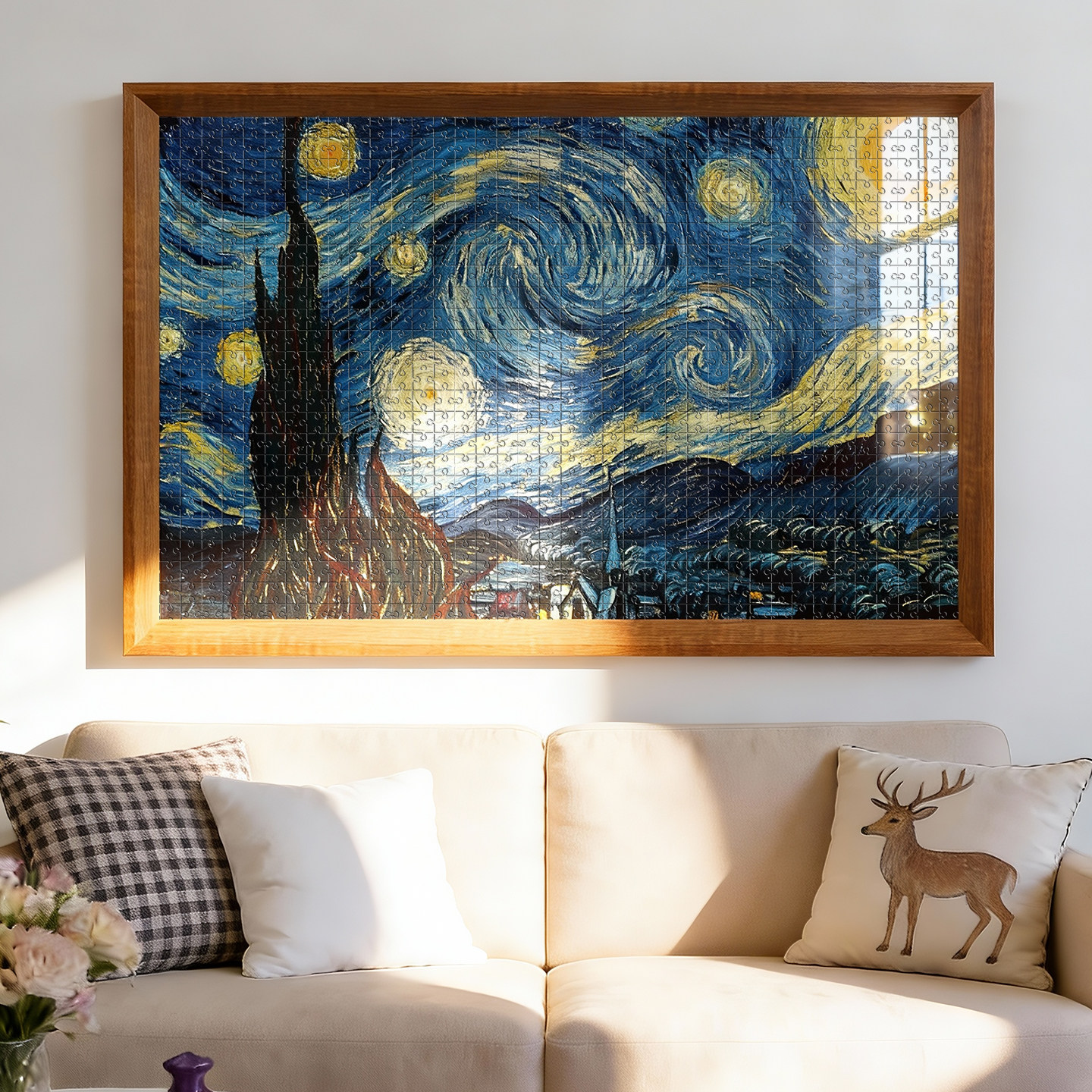 实木拼图框装裱框1000片500相框挂墙70*50*75一千块蜡笔小新画框