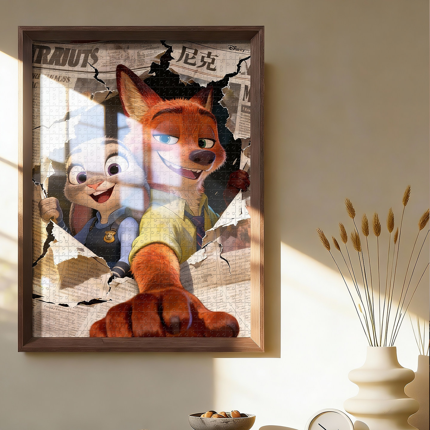 实木拼图框装裱框1000片500相框挂墙70*50*75一千块蜡笔小新画框