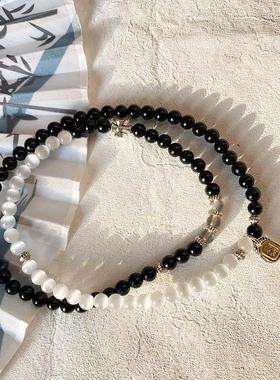 女黑曜石手链猫眼石新中式