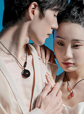 附证书天然草莓晶白玛瑙玉髓平安扣黑曜石吊坠情侣项链男女款礼物