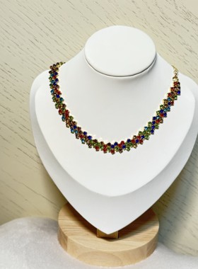 QRYJ 彩色满钻菱形拼接项链欧美潮流个性颈链小众时尚设计感项饰